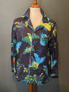 Marc Jacobs Tropical Print Pajamas Woman Black Floral PARROTS Bird Size 0